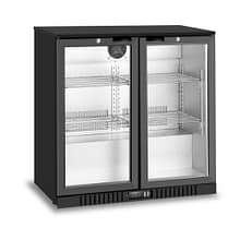 Atosa BB-208HEC double glass door compact back bar fridge, 208L capacity, black finish, 900mm wide – front view, Australia