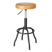 Bolero HW290 Brooklyn PU high bar stool with gas‑lift 670–795mm, 367×367mm footprint, caramel, Australia