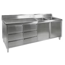 FED DSC-2100R-H stainless steel tidy cabinet with double right sinks and storage