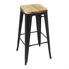 Bolero GM640 Bistro Metal High Bar Stool Black with Ash Wood Seat Pad, 760mm, Pack of 4