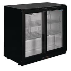 Polar GL003-A G-Series back bar cooler with 2 sliding glass doors, 208L, R600a, 900mm – front view, Australia