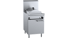 B+S Black CFPSF-1HE single-hole heat-exchange steamer with Cheung Fun insert, 600 mm wide, NG/LPG gas, stainless steel – front view, Australia