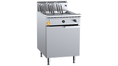 B+S K+ KNC-9 nine-basket gas noodle cooker with multi-jet target burner, 600 mm wide, NG/LPG gas, stainless steel – front view, Australia