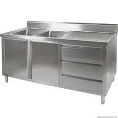 FED DSC-2400L-H All-Stainless Kitchen Cabinet with Double Sinks