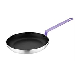 Hygiplas HT969 aluminium non-stick frying pan with Teflon Platinum Plus coating, 280 mm, purple handle – front view, Australia