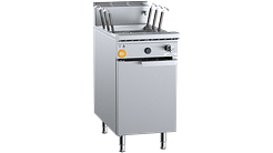 B+S K+ KNC-6 six-basket noodle cooker with multi-jet burner, 450 mm wide, NG/LPG gas, stainless steel – front view, Australia