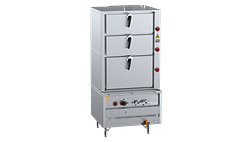 B+S K+ DSK-3 Triple Deck Steamer with 150 MJ triple jet burner, 900 mm wide, stainless steel – front view, Australia