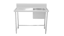Kitchen Knock 424519 stainless steel single sink bench with right inlet, ideal for dishwashing areas and commercial kitchens
