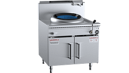 B+S Black CCF-HP1S single-hole Hi-Pac wok to suit Black Range profile, 800 mm wide, natural or LPG gas, stainless steel – front view, Australia