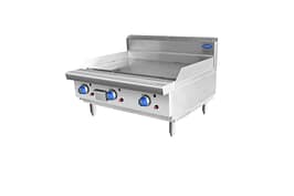 Cookrite AT80G9G-C-NG 900mm benchtop gas hotplate, 3 burners, 75MJ/h, stainless steel – front view, Australia