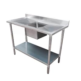 FED 1800-7-SSBC stainless steel single sink bench with splashback, 1800mm wide – front view, Australia