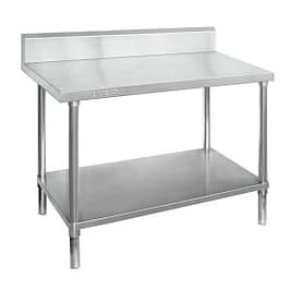 FED WBB7-1200/A stainless steel workbench with splashback and undershelf, 1200mm – front view, Australia