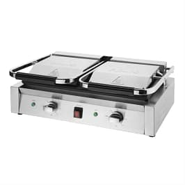 Apuro CU605-A double contact grill with flat plates, 550mm wide, 2.9kW, stainless steel – front view, Australia