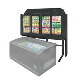 Bonnet Névé Sound Top 4D overhead glass door freezer with 630L display, ideal for supermarkets