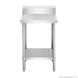 FED WBB6-0600/A stainless steel workbench with splashback, 600mm, solid undershelf – front view, Australia