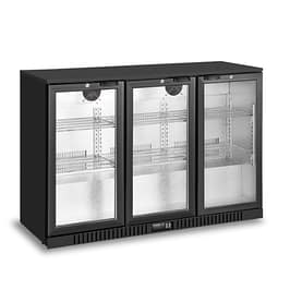 Atosa BB-330HEC triple swing door back bar cooler, 330L, 1350mm wide, black finish – front view, Australia