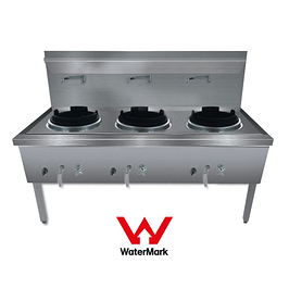Gasmax WW-3LC stainless steel waterless LPG triple wok chimney burner, 1800mm, 345MJ/h – front view, Australia