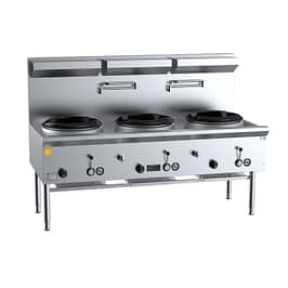 B+S K+ Series UFWWK-3 three hole deluxe waterless wok table 1800×840×1300 mm, 315 MJ/h NG, stainless steel – Australia