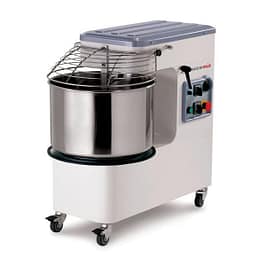 Mecnosud SMM0018 spiral mixer, tilting head, removable 20L bowl, 15kg dough capacity – stainless steel, Italy, front view