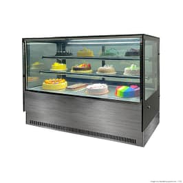 Bonvue GAN-1800RF2 cake display fridge with 2 shelves, 1800mm wide, heated glass, LED lighting, stainless steel base – Australia