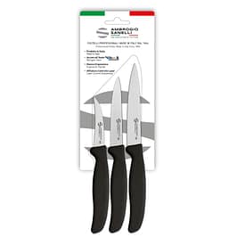 Ambrogio Sanelli SX99003B 3-piece paring knife set, Nitro-B stainless steel, made in Italy, ergonomic SEBS handles, blister pack, chef knives, Australia