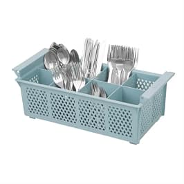 Olympia P174 Kristallon cutlery basket with 8 compartments, polypropylene, grey – front view, Australia