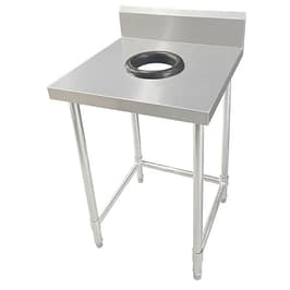 Kitchen Knock 632561 stainless steel waste collection bench with splashback and leg brace, 700mm depth – front view, Australia