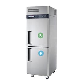 Turbo Air KRF25-2-N Compact Duo dual temperature fridge freezer, 2 half doors, 464L, stainless steel – front view, Australia