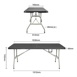 Bolero CB518 1.8m centre folding black utility table with carry handle and steel frame – Australia