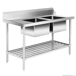 FED DSB7-2100C/A double centre sink bench with pot undershelf, 2100x700x900mm, stainless steel modular system, Australia