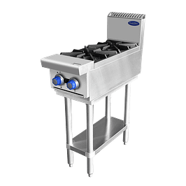 CookRite AT80G2B-F-NG 2 burner heavy-duty cook top, natural gas, stainless steel – front view, Australia