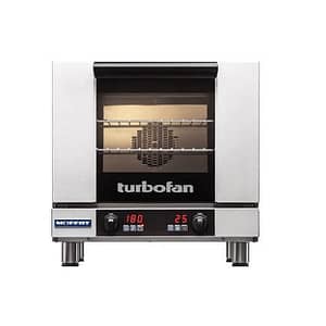 Turbofan E23M3 Electric Convection Oven showcasing 3-tray capacity and 15A plug, ideal for bakeries and cafés