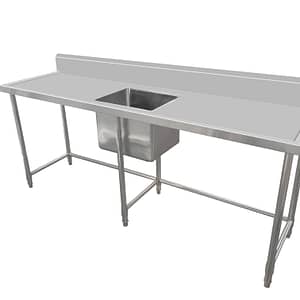 Kitchen Knock 419951 Stainless Steel Sink Bench with Splashback and Centre Leg Brace – 2100x700mm, Ideal for Commercial Kitchens