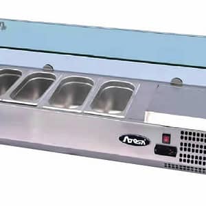 Atosa ESL3889 Countertop Salad Bar with Glass Sneeze Guard and Stainless Steel Body