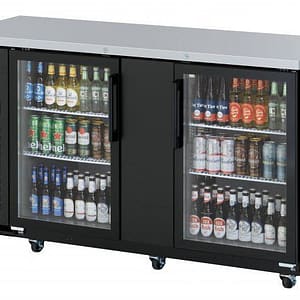 Turbo Air Super Deluxe Back Bar Cooler TBB-3SGD with glass doors and LED lighting.