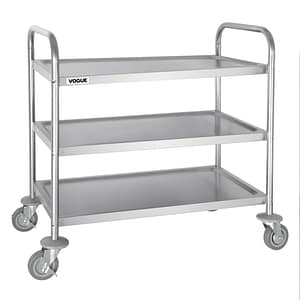 Vogue F994 stainless steel 3-tier clearing trolley medium, 128kg capacity, 810x455x855mm – Australia