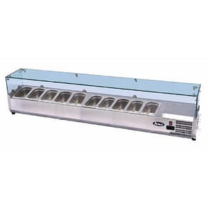 Atosa ESL3890 countertop salad bar with glass sneeze guard, 9×GN 1/3 pans, stainless steel – front view, Australia