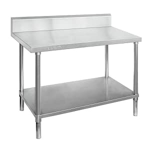 FED WBB7-0600/A stainless steel workbench with splashback and undershelf, 600mm – front view, Australia