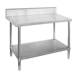 FED WBB7-1200/A stainless steel workbench with splashback and undershelf, 1200mm – front view, Australia