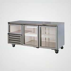 Anvil UBG1800(H) glass door underbench fridge, 610L, 1800mm wide, stainless steel – front view, Australia
