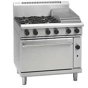 Waldorf RN8613G gas range with 4 burners, 300mm griddle, and GN2/1 static oven, ideal for restaurant kitchens