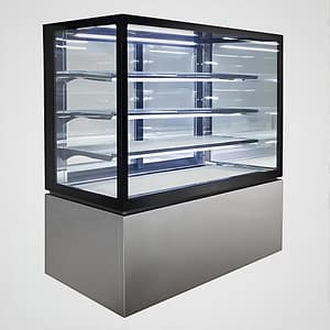 Anvil NDSV4750 4-tier square glass cake display, 605L, 1500mm, LED lighting – front view, Australia
