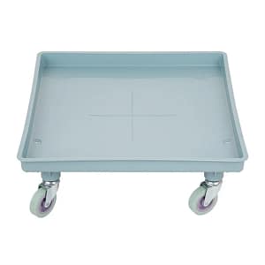 Vogue CB006 dishwasher rack dolly, polypropylene, 500mm square with 4 castors – front view, Australia
