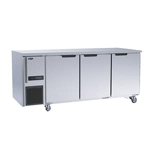 Thermaster TL1800TN-3D stainless steel triple door workbench fridge, 440L, 1800mm, fan-forced cooling – front view, Australia