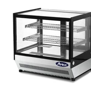Atosa WSF120L Countertop Cake Showcase 700mm featuring square glass display and stainless steel finish, ideal for cakes and pastries.