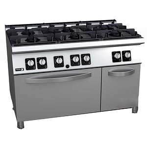 Fagor Kore 700 Series C-G761H 6 burner gas range with static gas oven, stainless steel construction, 1200mm wide – front view, Australia