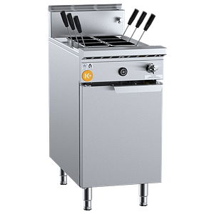 B+S K+ KPC-6 six-basket gas pasta cooker with multi-jet target burner, 450 mm wide, NG/LPG gas, stainless steel – front view, Australia