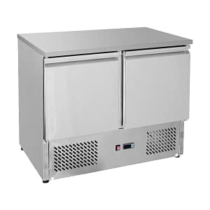 Thermaster GNS900B two door workbench fridge with 257L storage, 903mm, stainless steel – front view, Australia