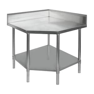 FED 0900-7-WBCB/H stainless steel corner workbench with 100mm splashback, 900x900mm, commercial kitchen bench, Australia