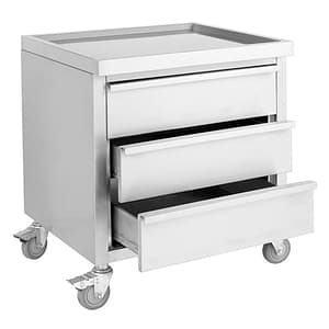 FED MDS-6-700 mobile stainless steel work stand with 3 drawers, 700mm wide, on castors – Australia